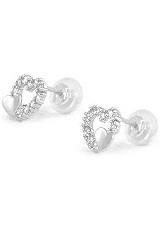 tiny gorgeous white gold double hearts April birthstone baby earrings